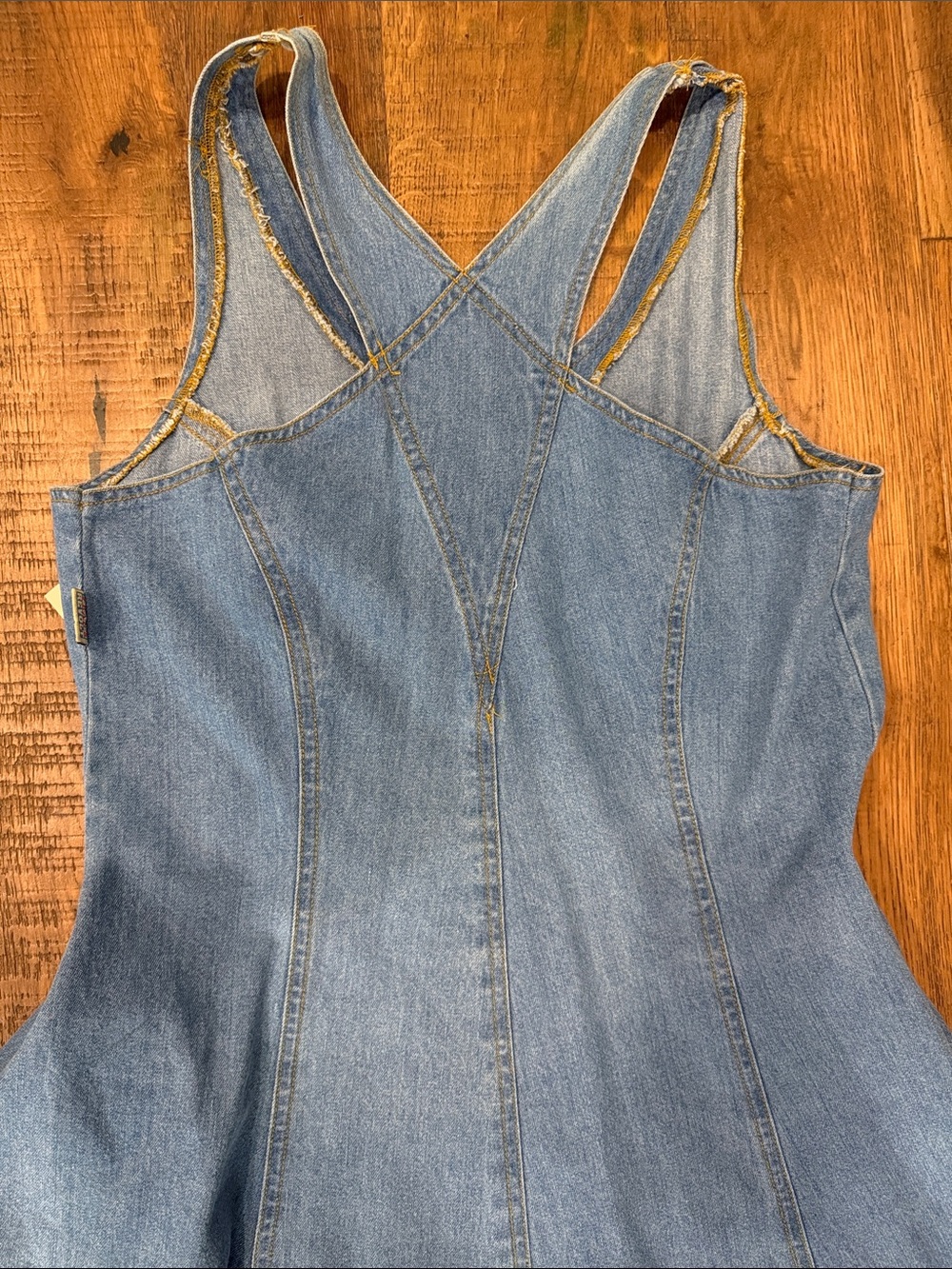 Indigo Light Blue Denim Button-Front Sundress with Cross-Back Straps - Picture 6 of 7